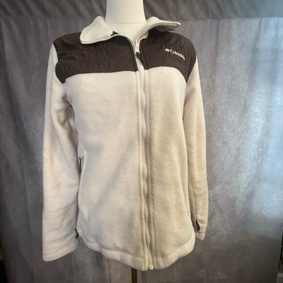 Columbia Women’s Medium Cream & Brown Fleece-Style Zip Up Outdoor Active Jacket - Picture 2 of 13